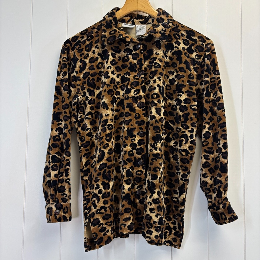 Vintage Capacity Petites Mob Wife Leopard Print Velour Top Women Size PS Indie